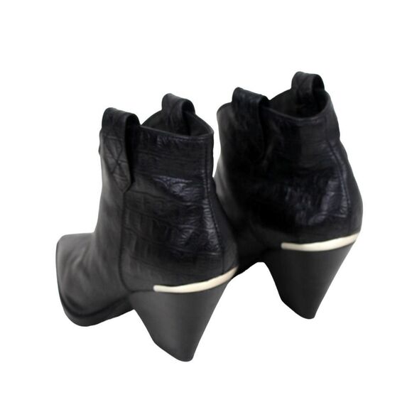 Lola Cruz BLACK GENUINE LEATHER CROCO PRINT MID HEEL POINTED ANKLE BOOTS Size 37 - Picture 3 of 8